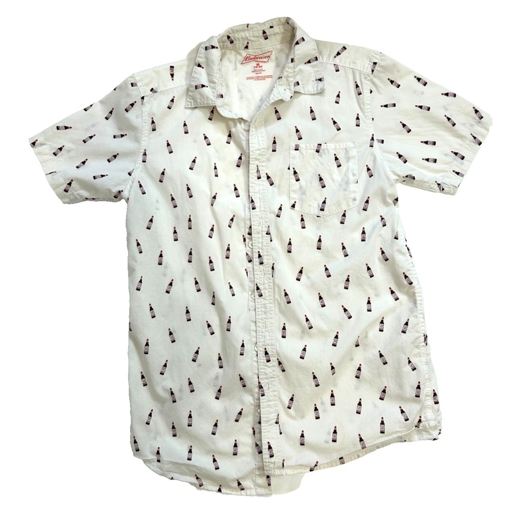Budweiser Beer Bottle All Over Print Shirt Mens M 38 40 Button Down Cotton 2017